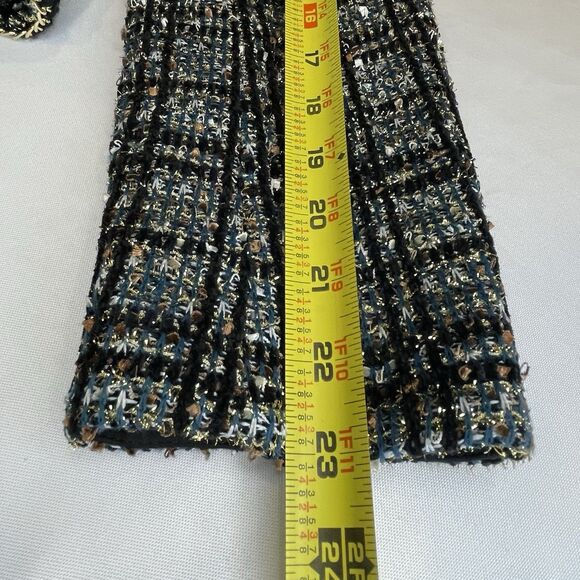 Express Metallic Plaid Tweed Jacket with Gold Chain Detail Classic Old Money-S - Picture 7 of 12